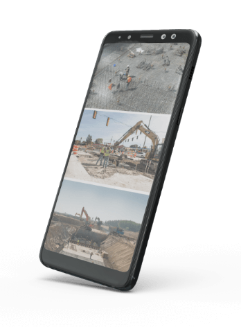 smartphone com imagens do monitoramento de obras por timelapse